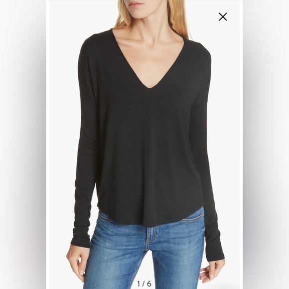 Rag & Bone The Knit Long Sleeve Tee Relaxed Jersey V-Neck Top Black Size Small - Picture 1 of 9